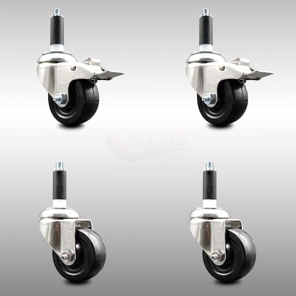 Service Caster 3 Inch 316SS Soft Rubber Swivel 7/8 Inch Stem Caster Lock Brake SCC, 2PK SCC-SS316TTLEX20S314-SRS-2-S-2-78 - main
